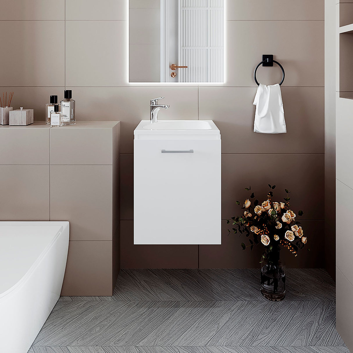 Mueble para Lavamanos Individual Saju Blanco 40x50cm Flotante con Lavamanos de Sobreponer - MUEBLES PARA LAVAMANOS | Bylmo