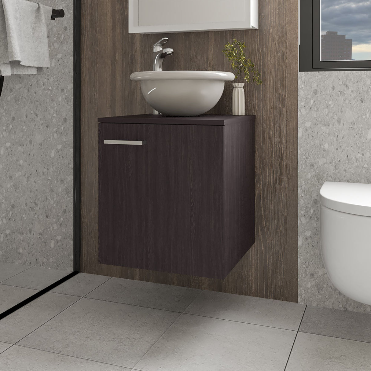 Mueble para Lavamanos Individual Clyde Wengue 45x50cm Flotante con Lavamanos de Vessel - MUEBLES PARA LAVAMANOS | Bylmo