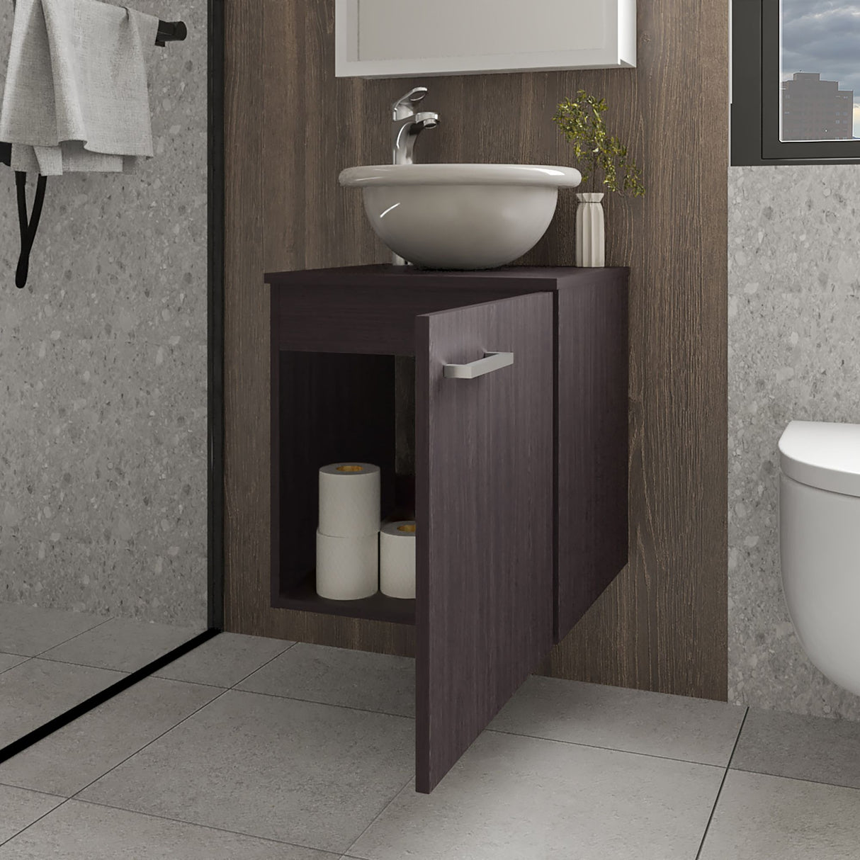 Mueble para Lavamanos Individual Clyde Wengue 45x50cm Flotante con Lavamanos de Vessel - MUEBLES PARA LAVAMANOS | Bylmo