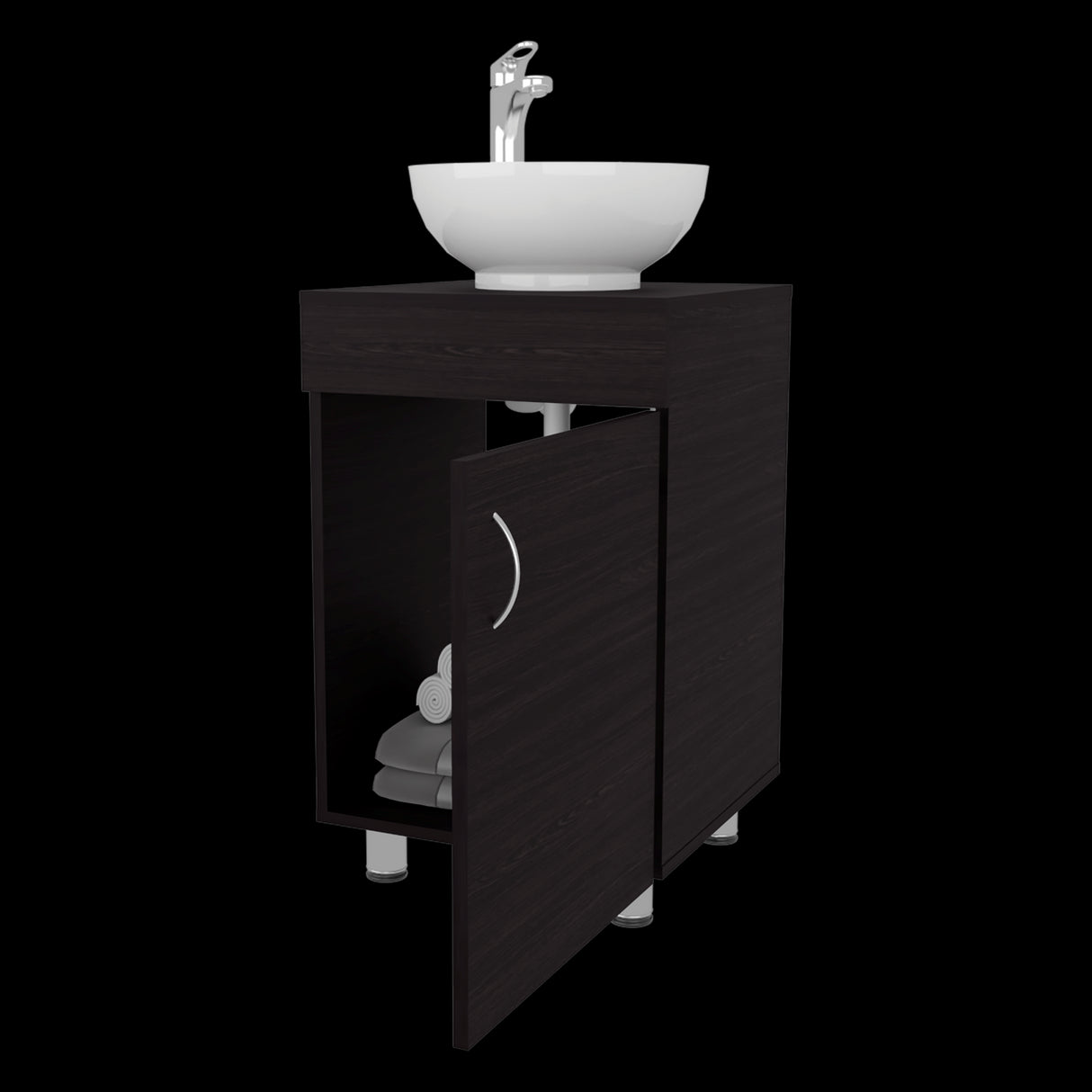 Mueble para Lavamanos Individual Tacna Wengue 45x72cm con Patas y Lavamanos de Vessel - MUEBLES PARA LAVAMANOS | Bylmo