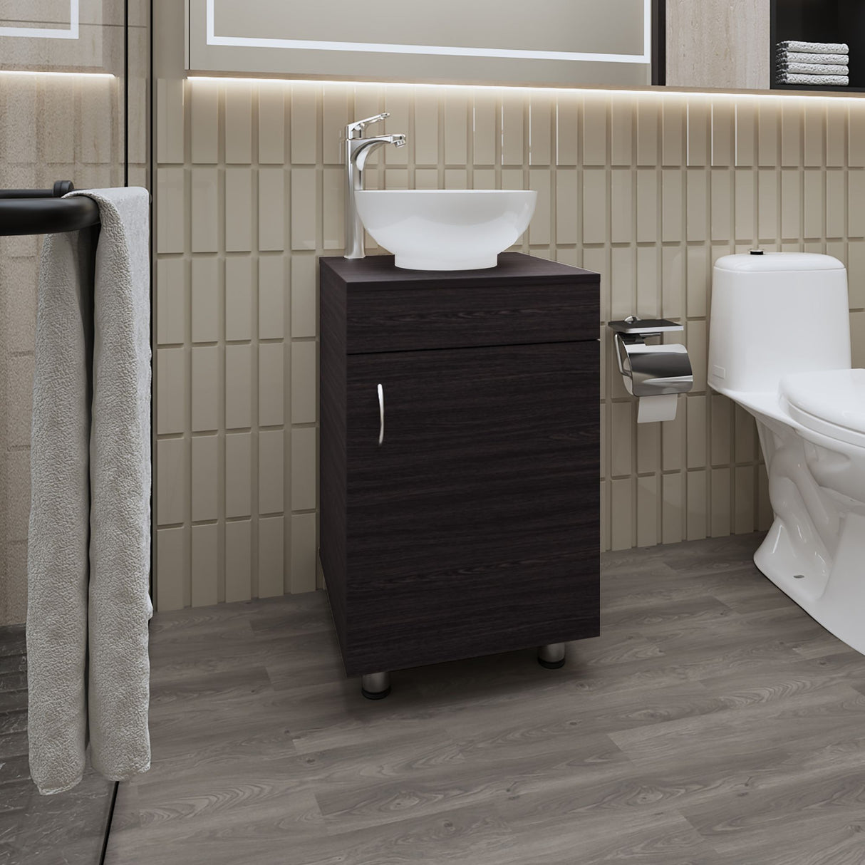 Mueble para Lavamanos Individual Tacna Wengue 45x72cm con Patas y Lavamanos de Vessel - MUEBLES PARA LAVAMANOS | Bylmo