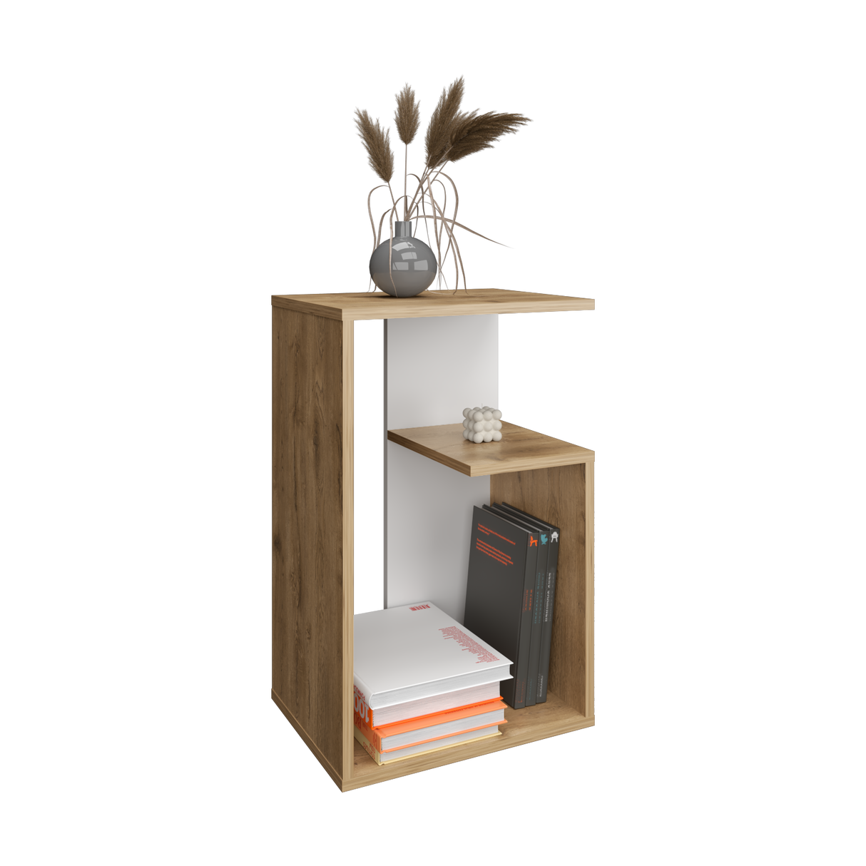 Mesa Auxiliar Rectangular Everett Macadamia y Blanco 40x63cm con Tres Compartimientos - MESAS AUXILIARES | Bylmo