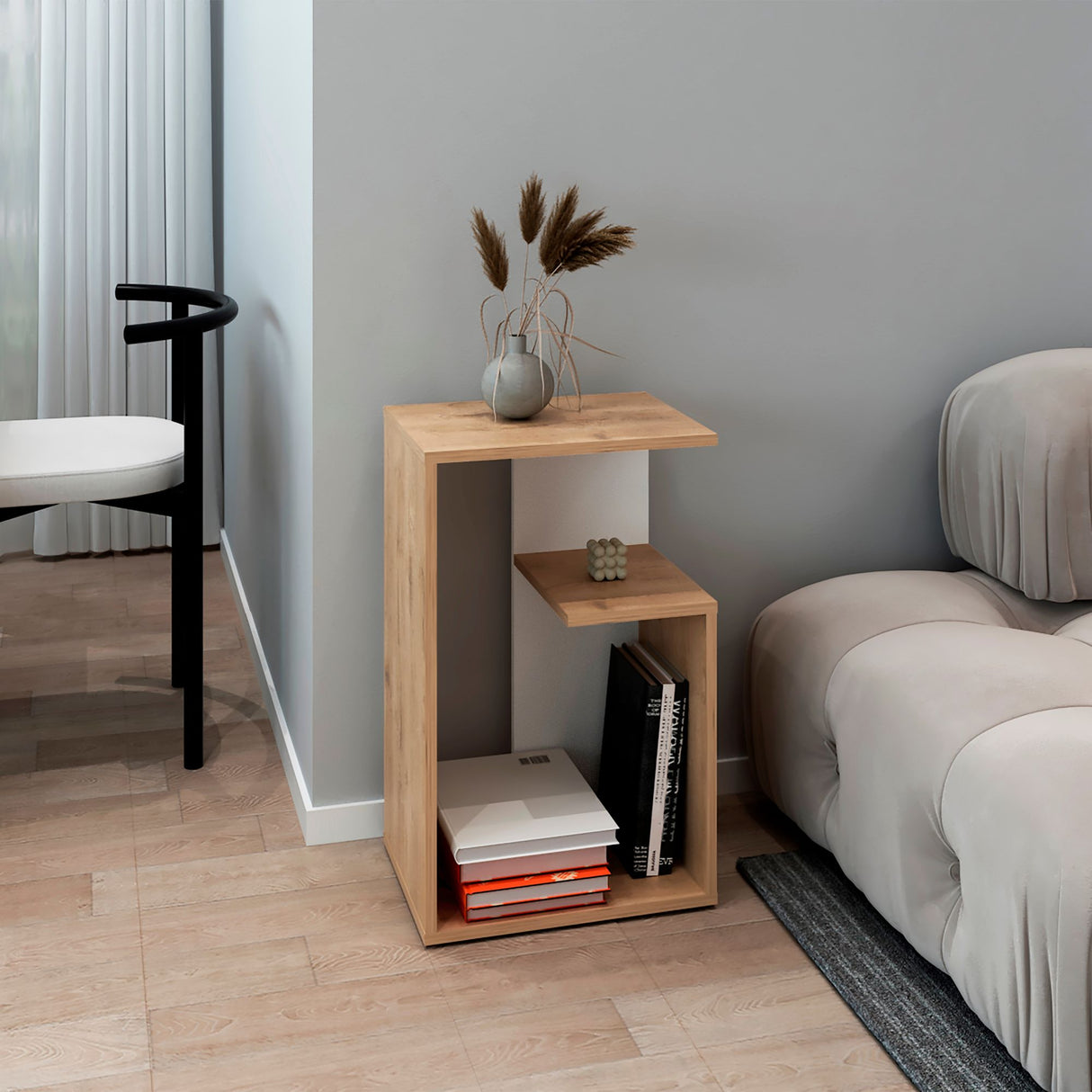 Mesa Auxiliar Rectangular Everett Macadamia y Blanco 40x63cm con Tres Compartimientos - MESAS AUXILIARES | Bylmo