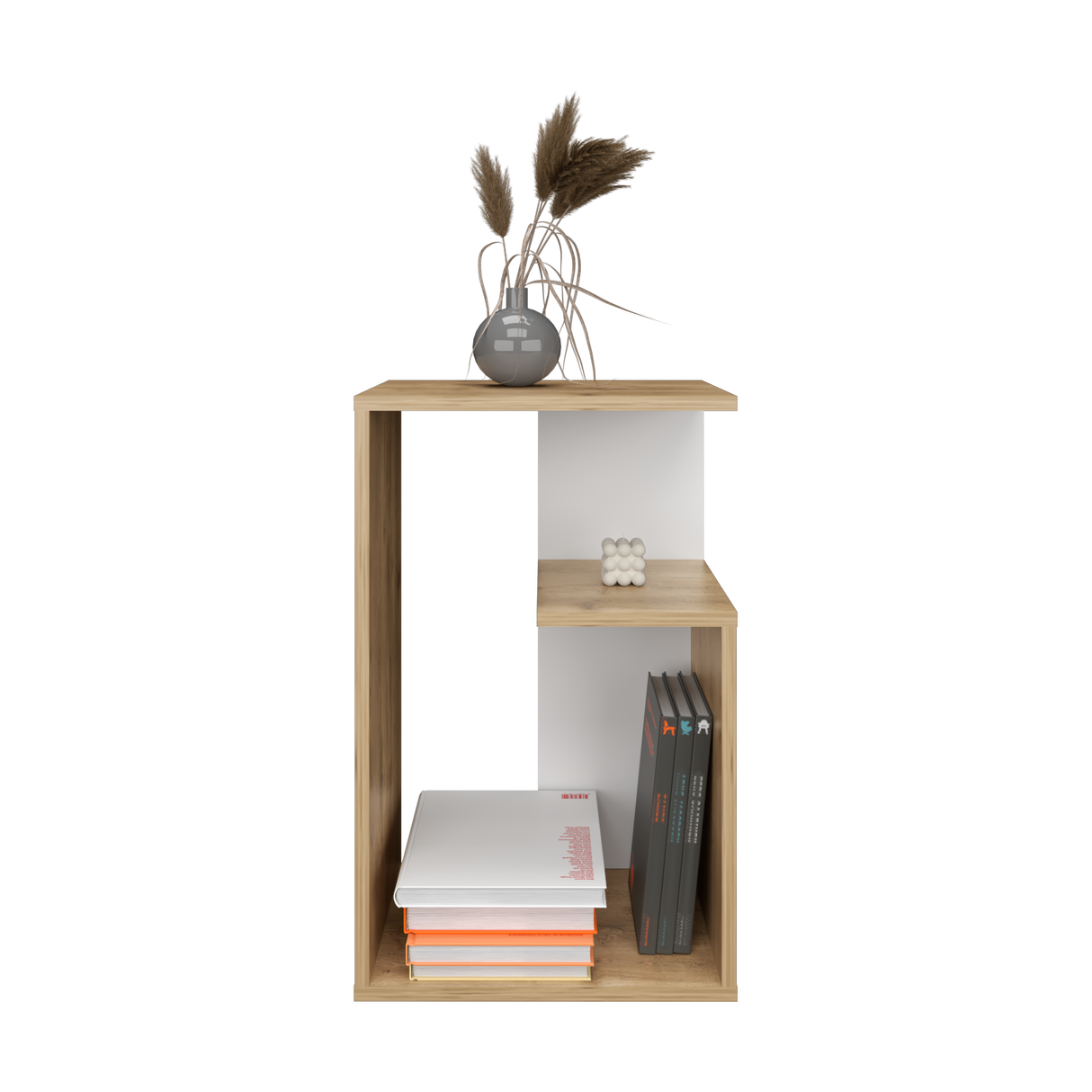 Mesa Auxiliar Rectangular Everett Macadamia y Blanco 40x63cm con Tres Compartimientos - MESAS AUXILIARES | Bylmo