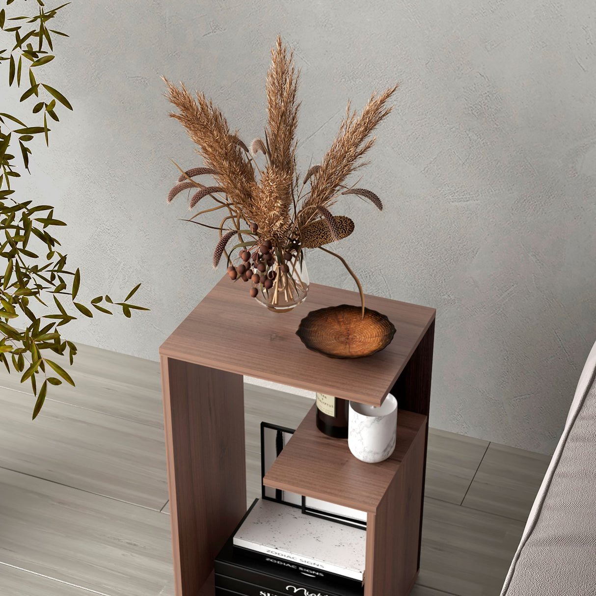 Mesa Auxiliar Rectangular Everett Cafe Expreso y Wengue 40x63cm con Tres Compartimientos - MESAS AUXILIARES | Bylmo