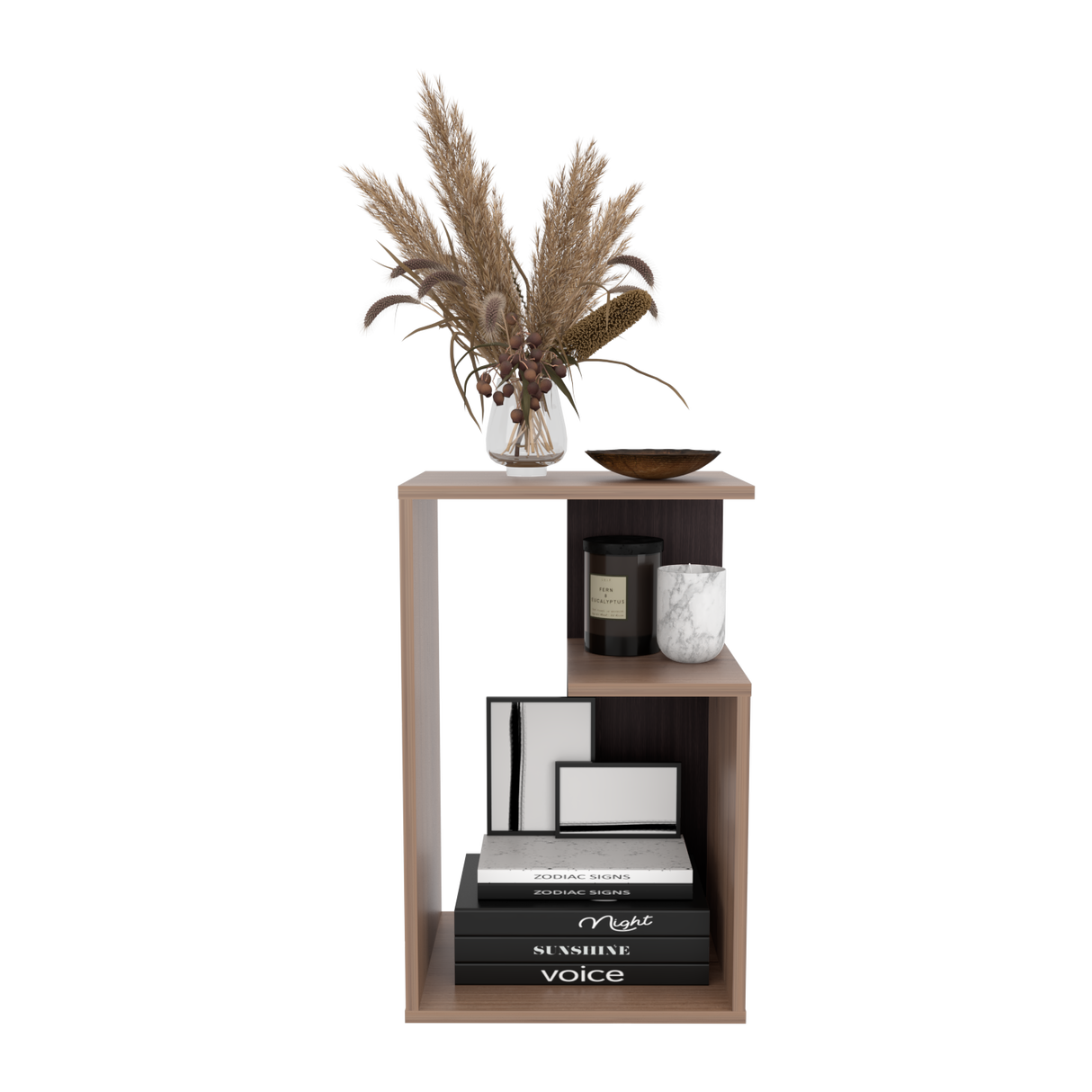 Mesa Auxiliar Rectangular Everett Cafe Expreso y Wengue 40x63cm con Tres Compartimientos - MESAS AUXILIARES | Bylmo