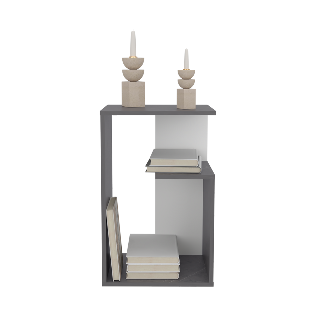 Mesa Auxiliar Rectangular Everett Onix y Blanco 40x63cm con Tres Compartimientos - MESAS AUXILIARES | Bylmo