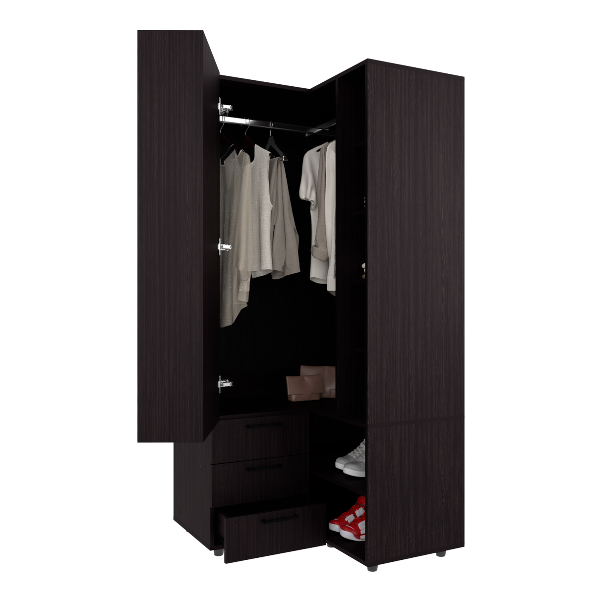 Closet Toulouse Wengue 85x180cm Con Tres Cajones y Diez Compartimientos - CLOSETS | Bylmo