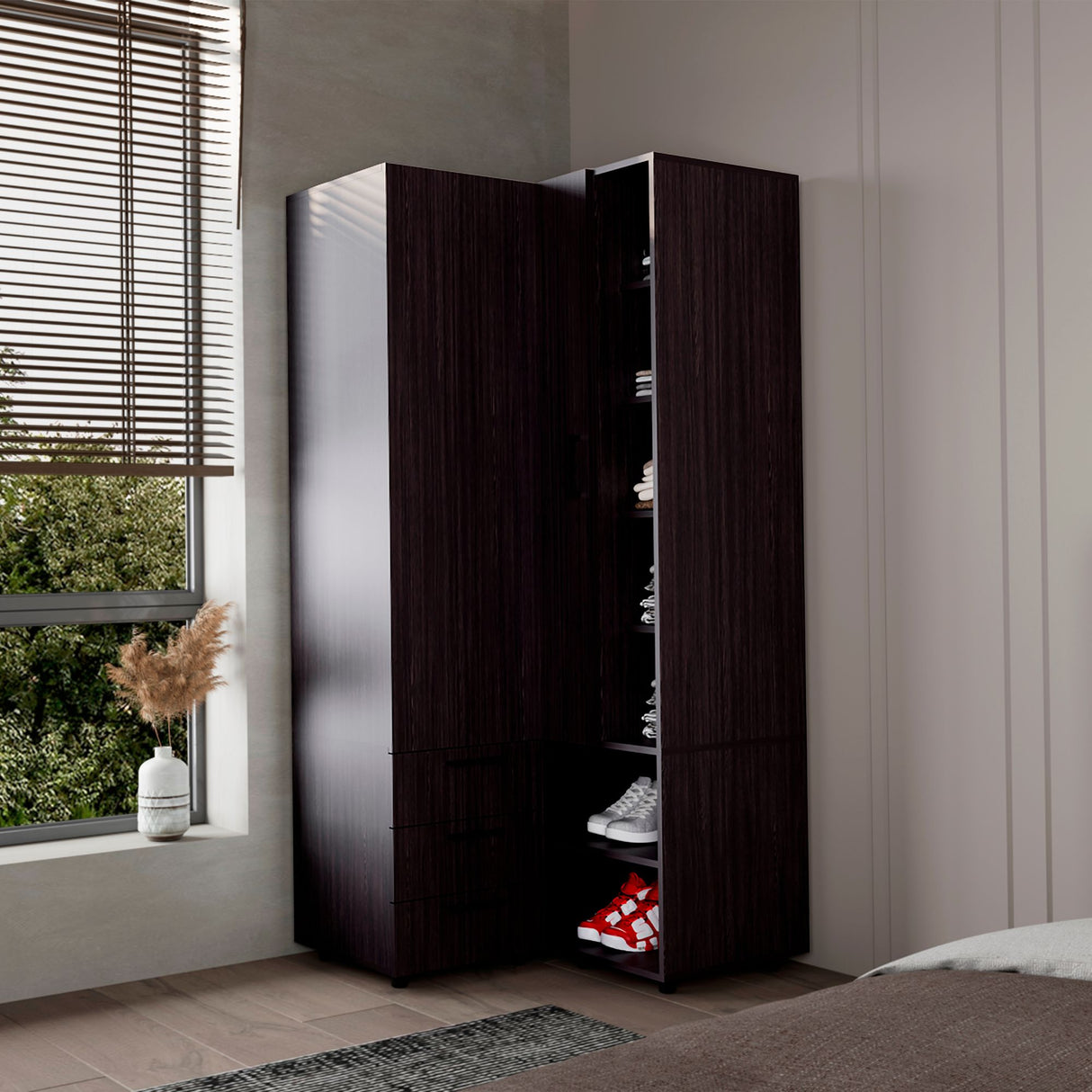 Closet Toulouse Wengue 85x180cm Con Tres Cajones y Diez Compartimientos - CLOSETS | Bylmo