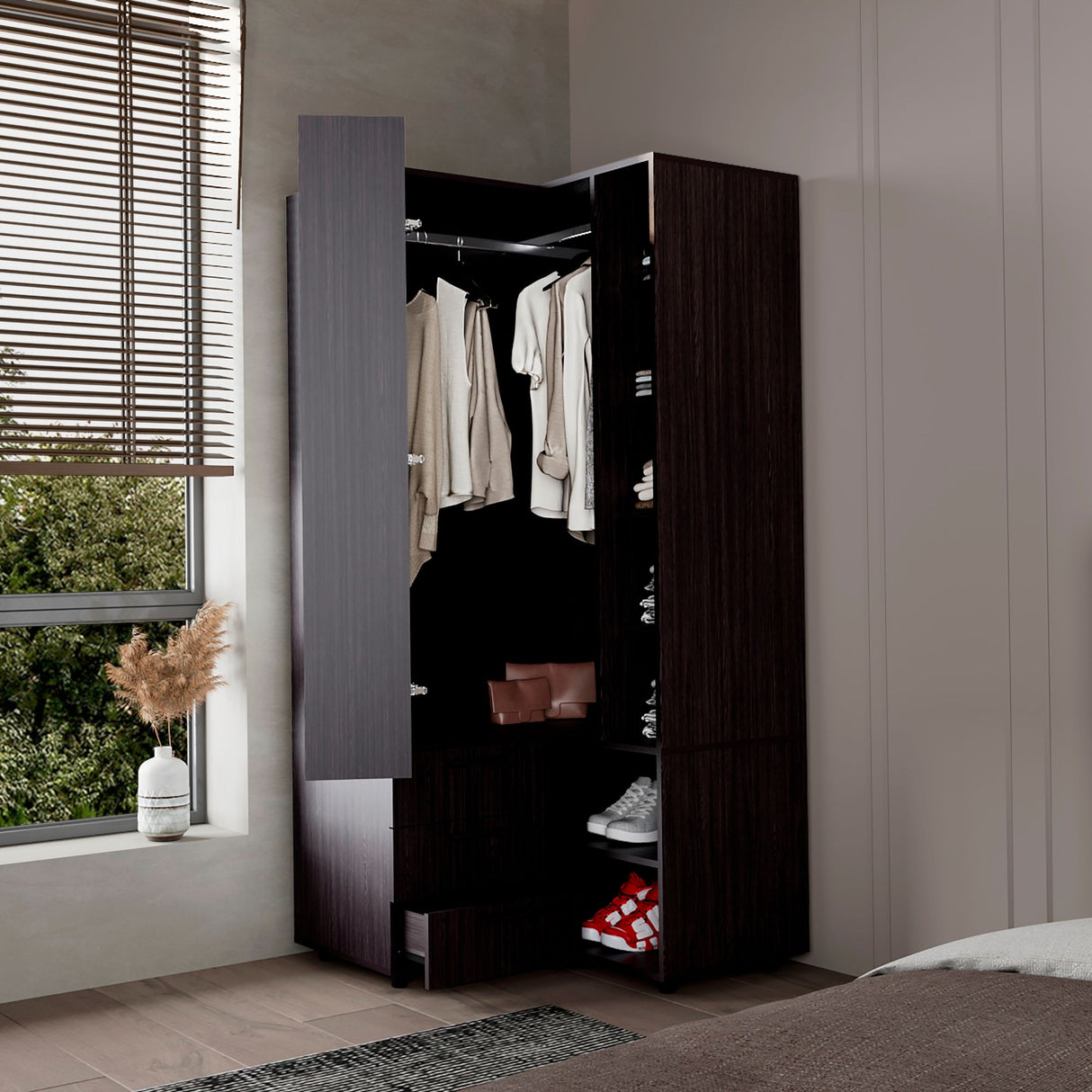 Closet Toulouse Wengue 85x180cm Con Tres Cajones y Diez Compartimientos - CLOSETS | Bylmo