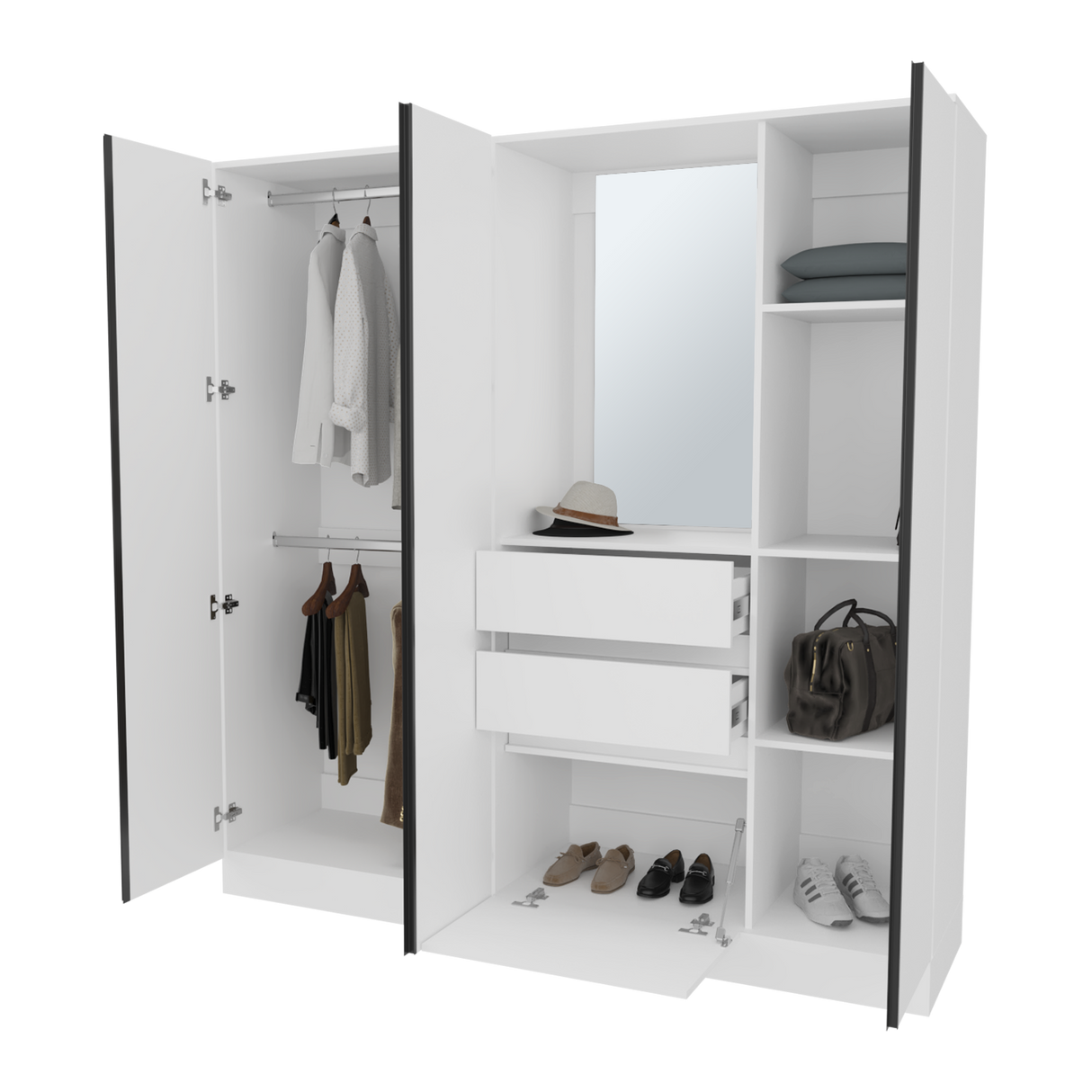 Closet Kamelot Blanco 178x186cm Con Dos Cajones Nueve Compartimientos y con Espejo - CLOSETS | Bylmo