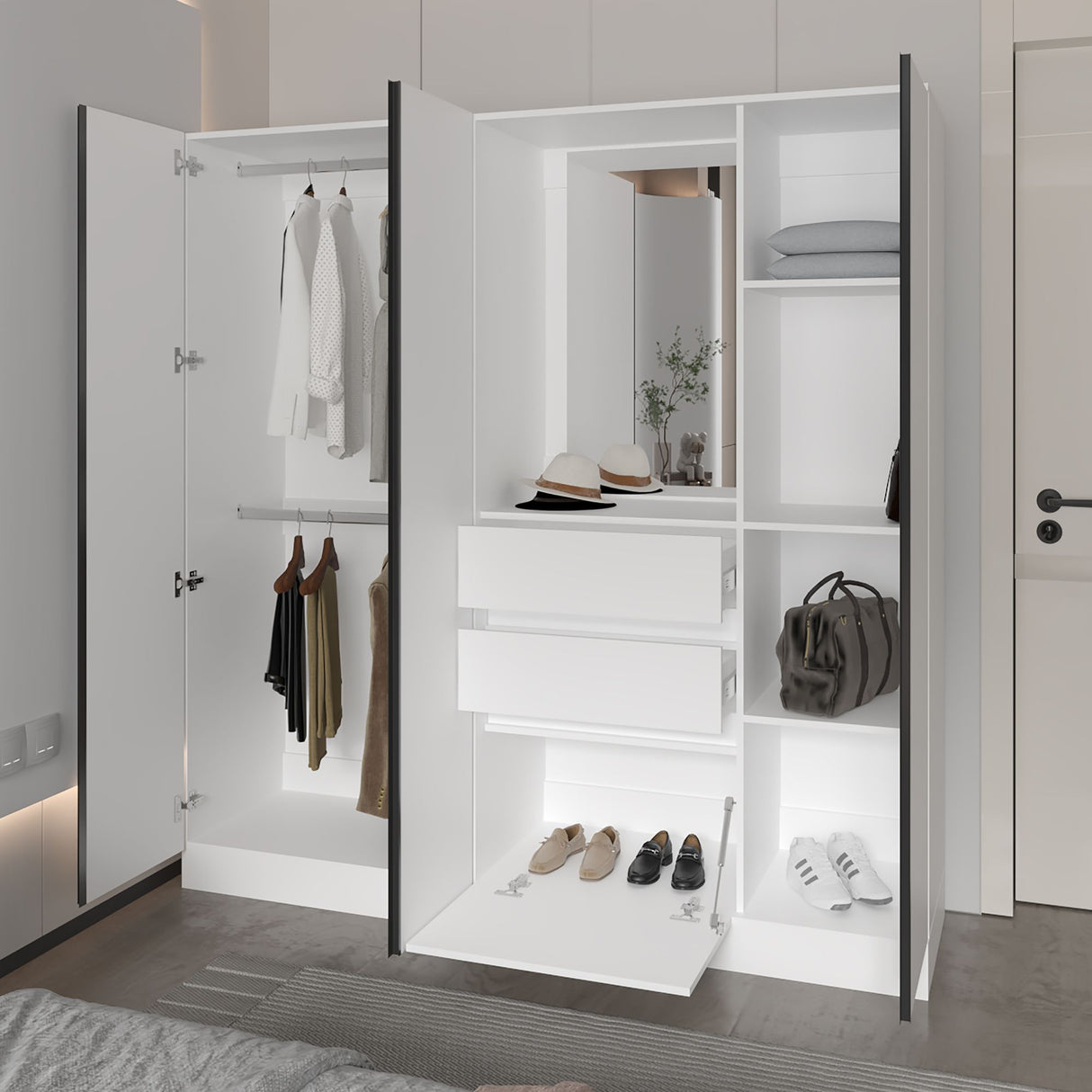 Closet Kamelot Blanco 178x186cm Con Dos Cajones Nueve Compartimientos y con Espejo - CLOSETS | Bylmo