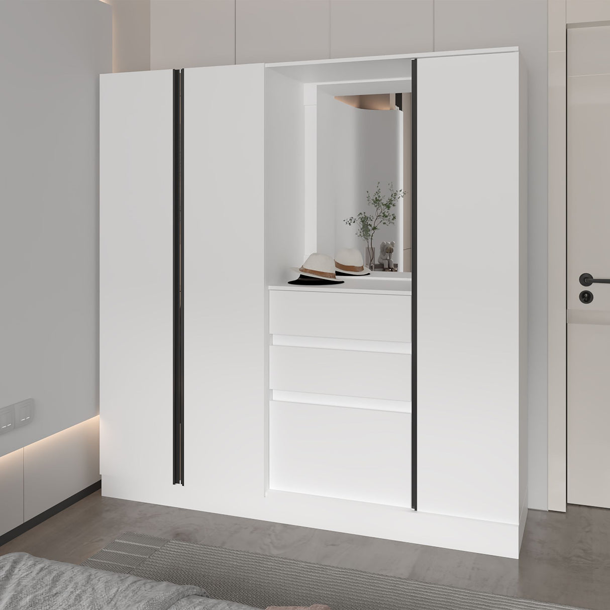 Closet Kamelot Blanco 178x186cm Con Dos Cajones Nueve Compartimientos y con Espejo - CLOSETS | Bylmo