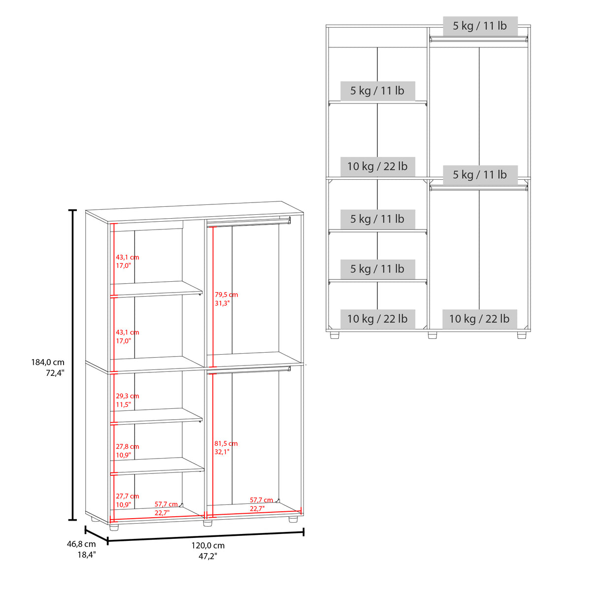 Closet Eco Blanco 120x184cm Con Siete Compartimientos - CLOSETS | Bylmo