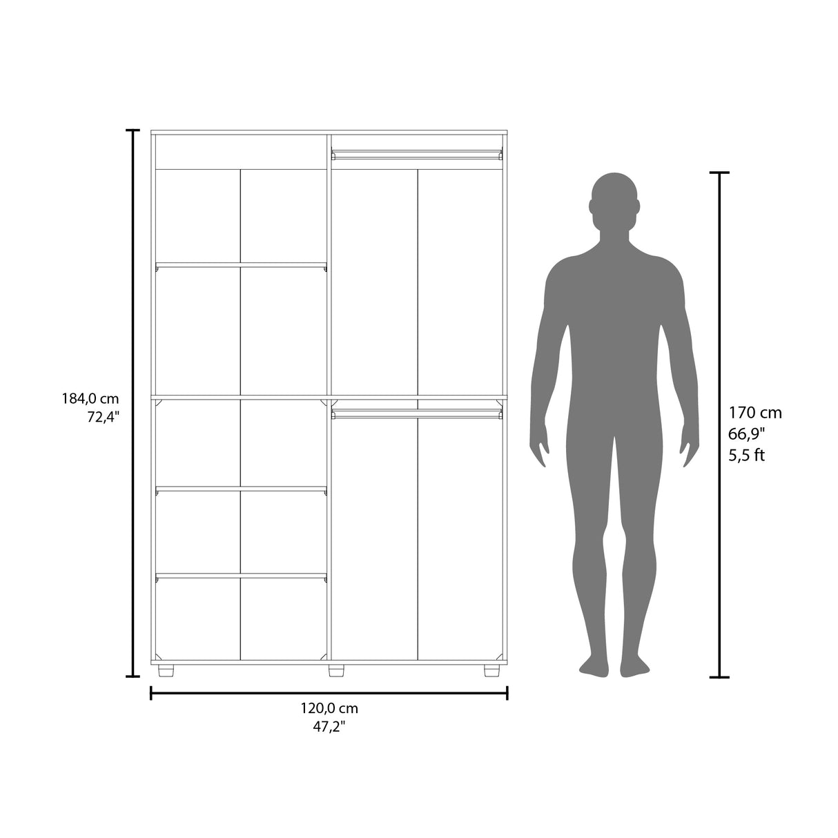 Closet Eco Wengue 120x184cm Con Siete Compartimientos - CLOSETS | Bylmo