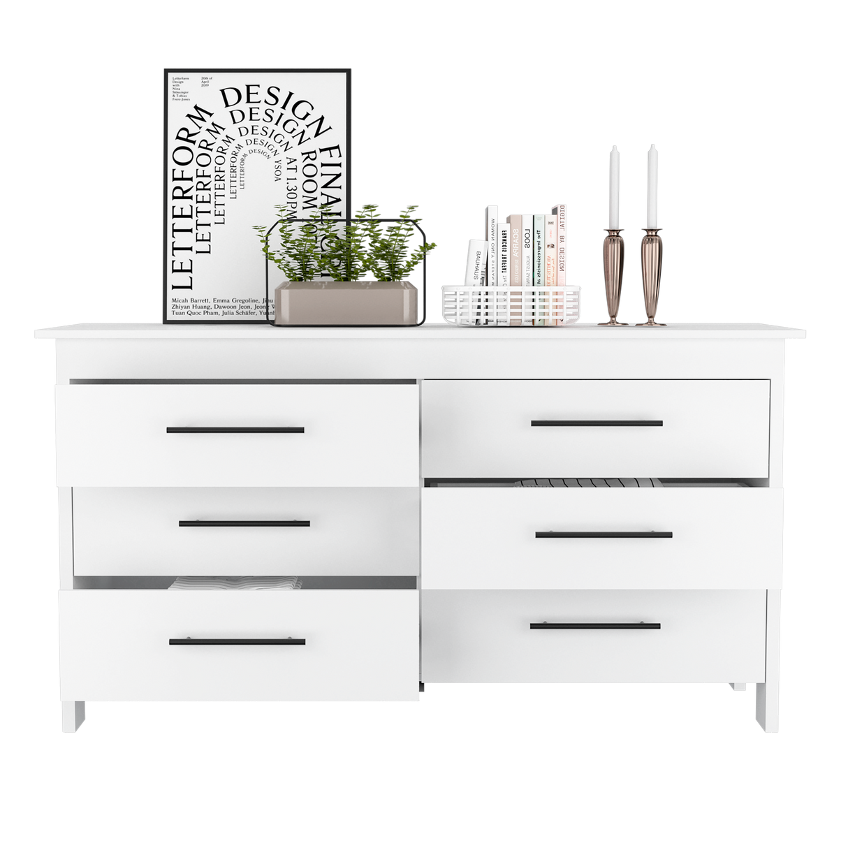 Cómoda HMS Blanco 150x81cm de Tres Hileras con Seis Cajones - CAJONERAS Y COMODAS | Bylmo