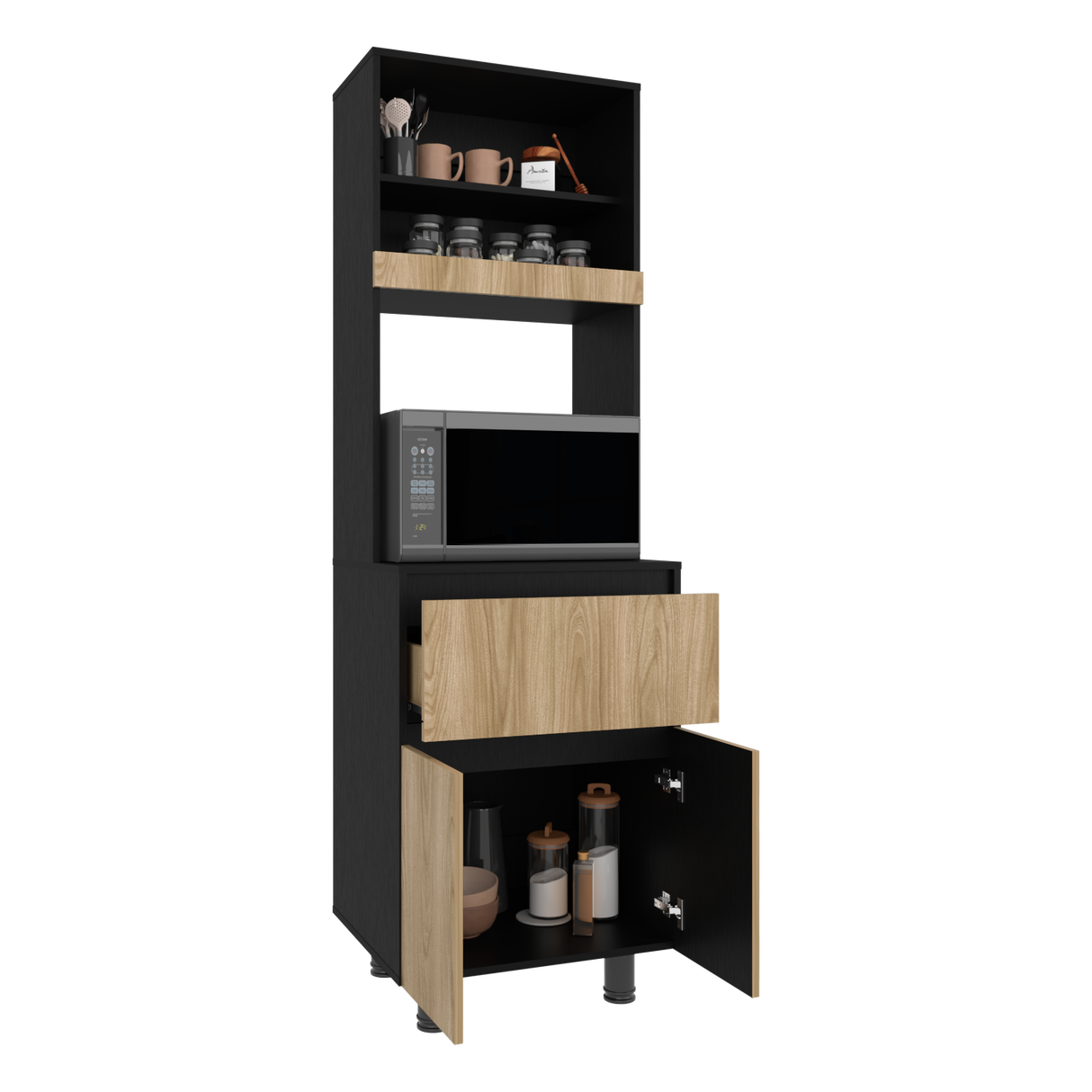Alacena Express Wengue y Fresno Europeo 60x194cm Con Tres Puertas - ALACENAS Y MUEBLES MICROONDAS | Bylmo