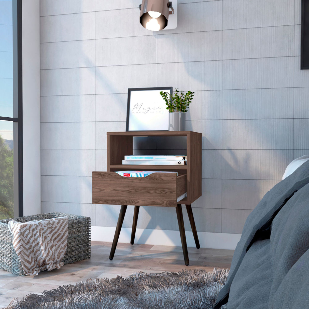 Mesa de Noche Otom Coñac 40x63cm Con Un Cajón - MESAS DE NOCHE | Bylmo