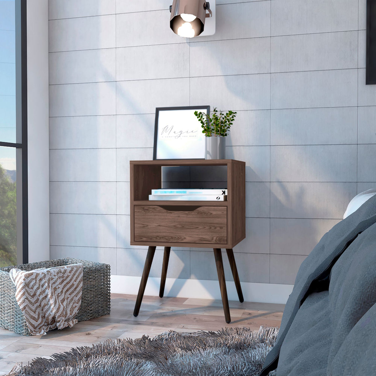 Mesa de Noche Otom Coñac 40x63cm Con Un Cajón - MESAS DE NOCHE | Bylmo