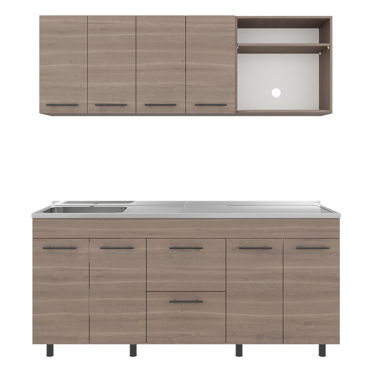 Cocina Barajas Bardolino 180x60cm con Mesón de Acero Inoxidable para Lado Izquierdo y sin Estufa - COCINAS | Bylmo