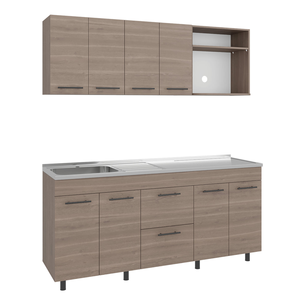 Cocina Barajas Bardolino 180x60cm con Mesón de Acero Inoxidable para Lado Izquierdo y sin Estufa - COCINAS | Bylmo