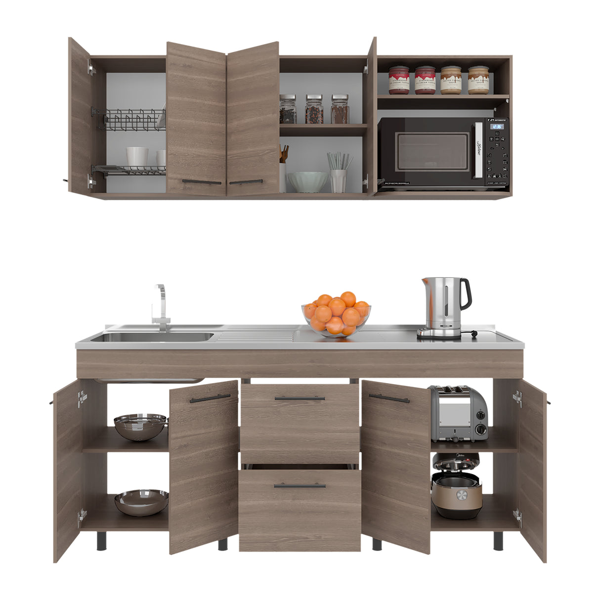 Cocina Barajas Bardolino 180x60cm con Mesón de Acero Inoxidable para Lado Izquierdo y sin Estufa - COCINAS | Bylmo