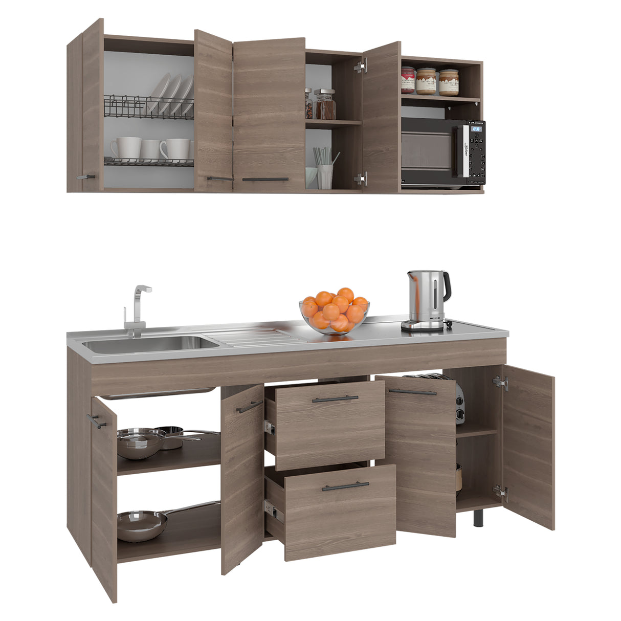 Cocina Barajas Bardolino 180x60cm con Mesón de Acero Inoxidable para Lado Izquierdo y sin Estufa - COCINAS | Bylmo