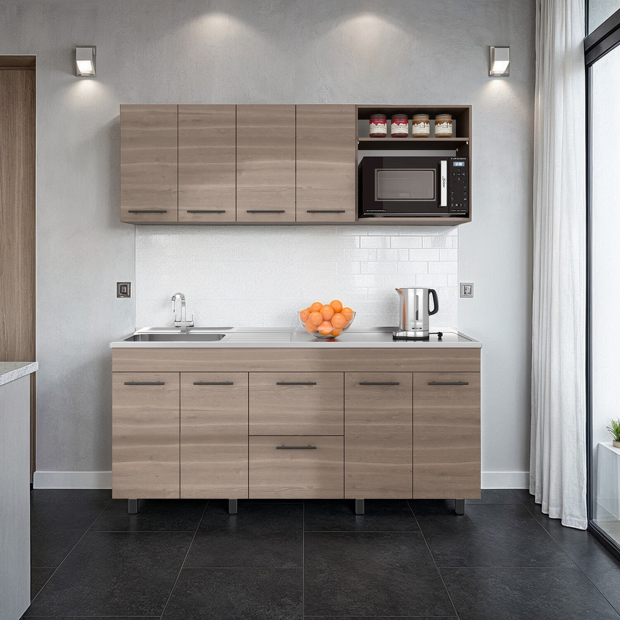 Cocina Barajas Bardolino 180x60cm con Mesón de Acero Inoxidable para Lado Izquierdo y sin Estufa - COCINAS | Bylmo