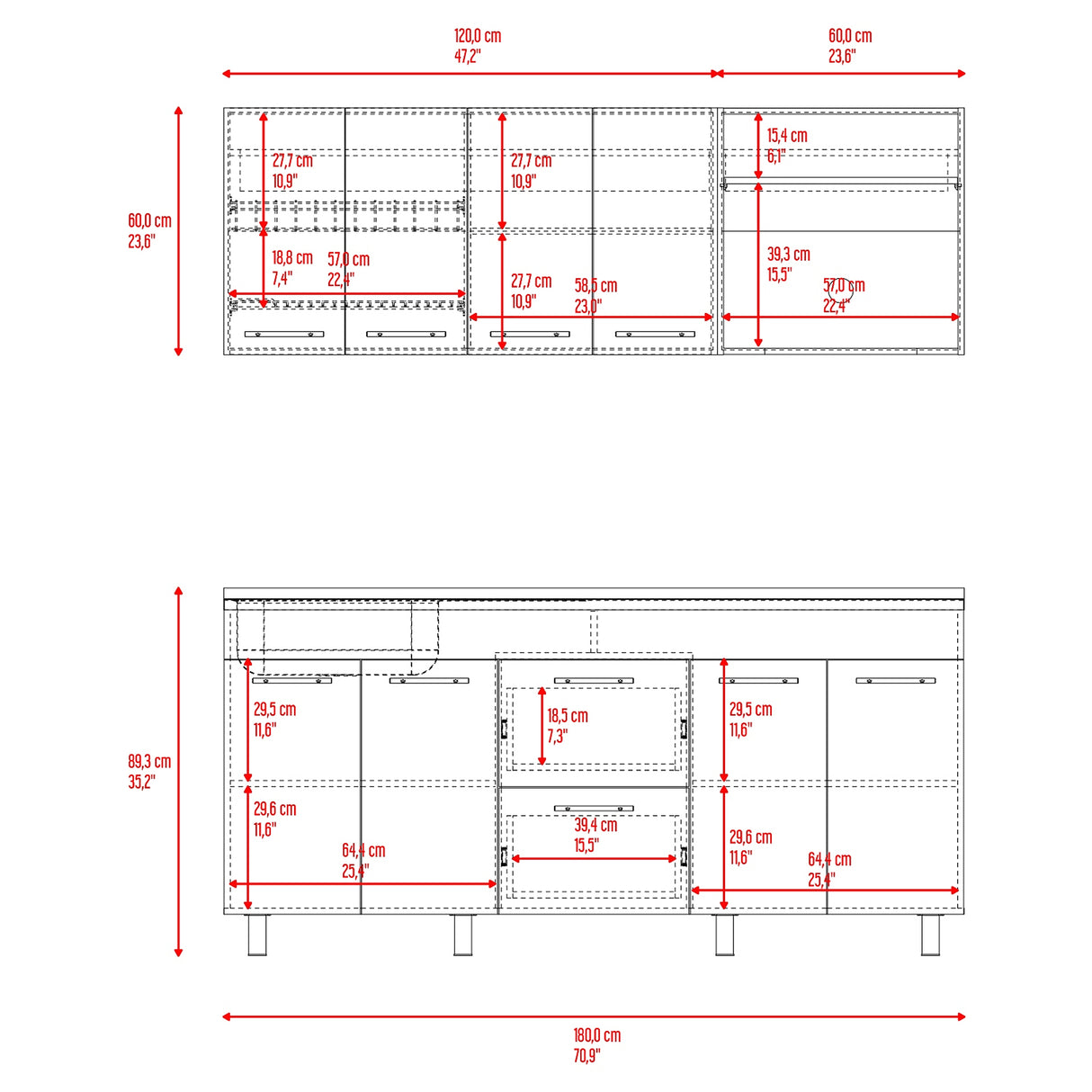 Cocina Barajas Bardolino 180x60cm con Mesón de Acero Inoxidable para Lado Izquierdo y sin Estufa - COCINAS | Bylmo