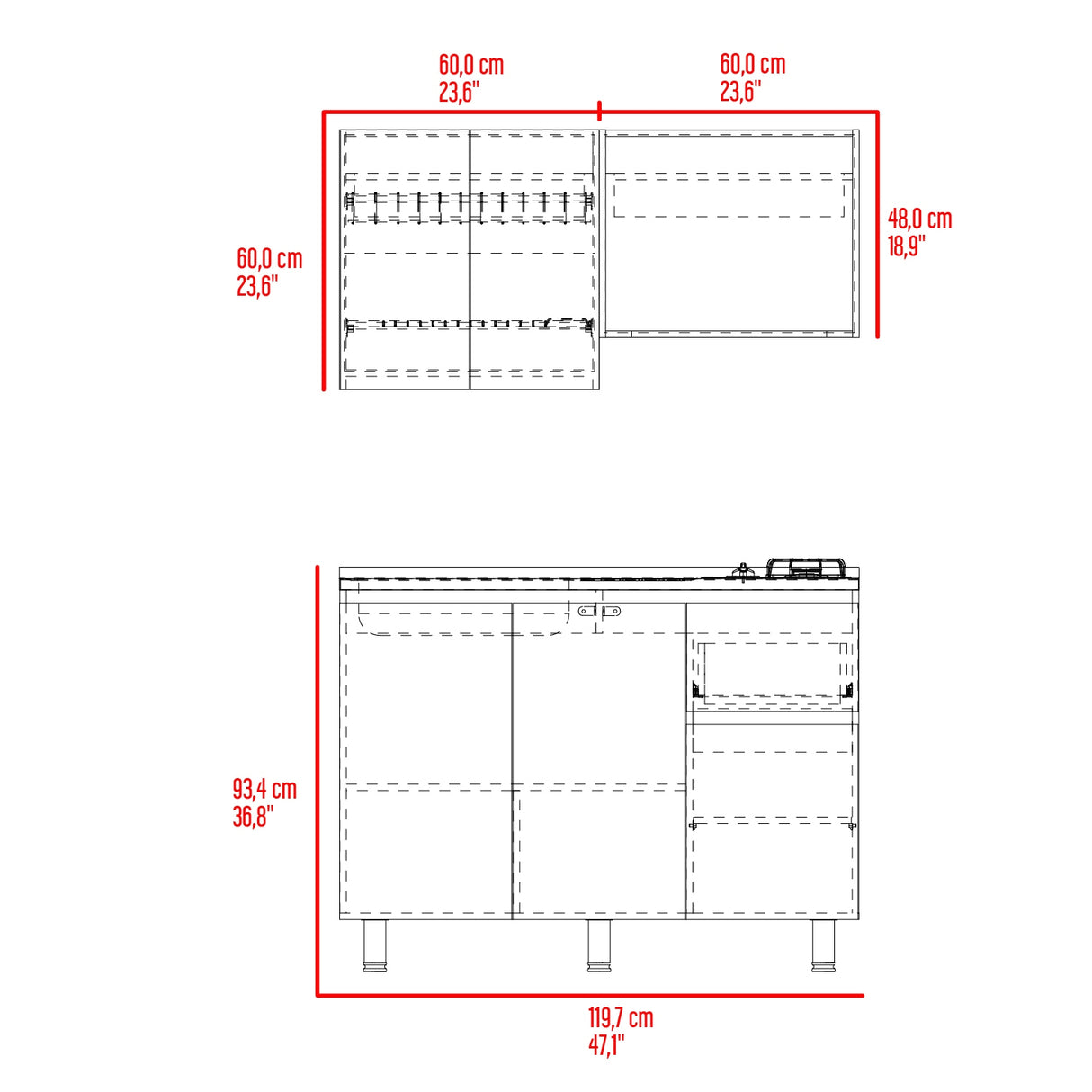 Cocina Express Wengue y Fresno Europeo 120x60cm con Mesón de Acero Inoxidable para Lado Izquierdo y con Estufa - COCINAS | Bylmo