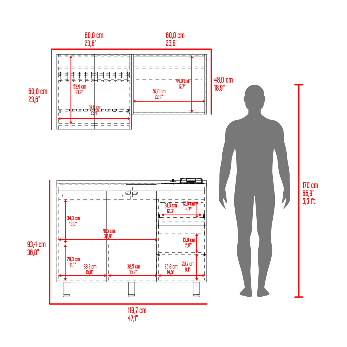 Cocina Express Wengue y Fresno Europeo 120x60cm con Mesón de Acero Inoxidable para Lado Izquierdo y con Estufa - COCINAS | Bylmo