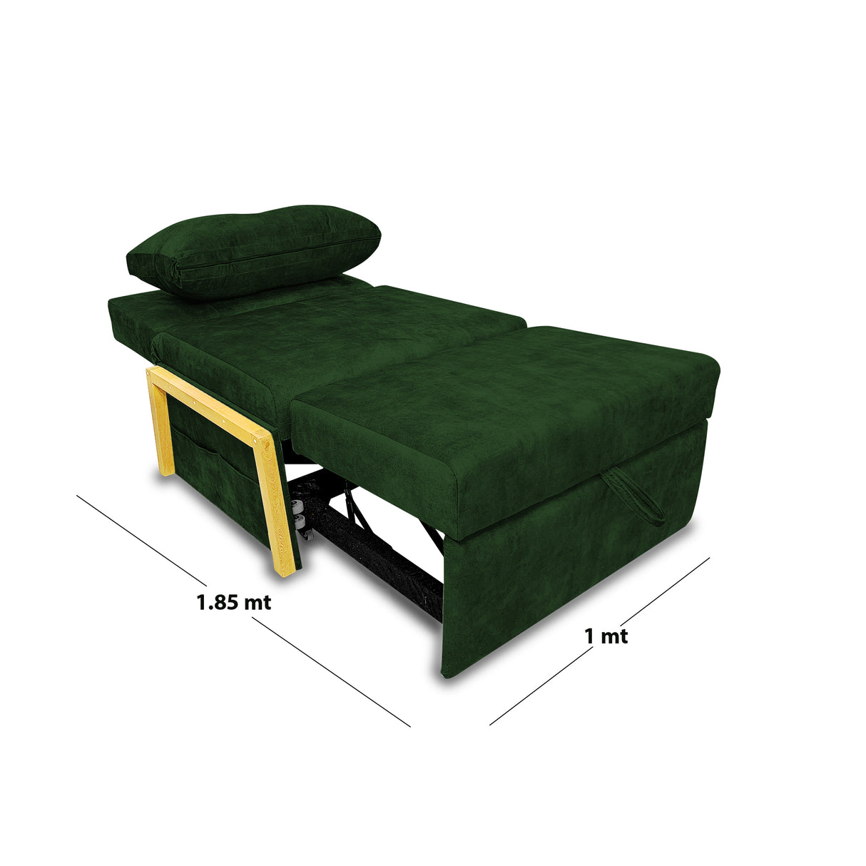 Silla Poltrona Reclinable Dorian Verde 100x75cm de Un Puesto con Bolsillos y Reposapiés - SOFAS Y POLTRONAS | Bylmo