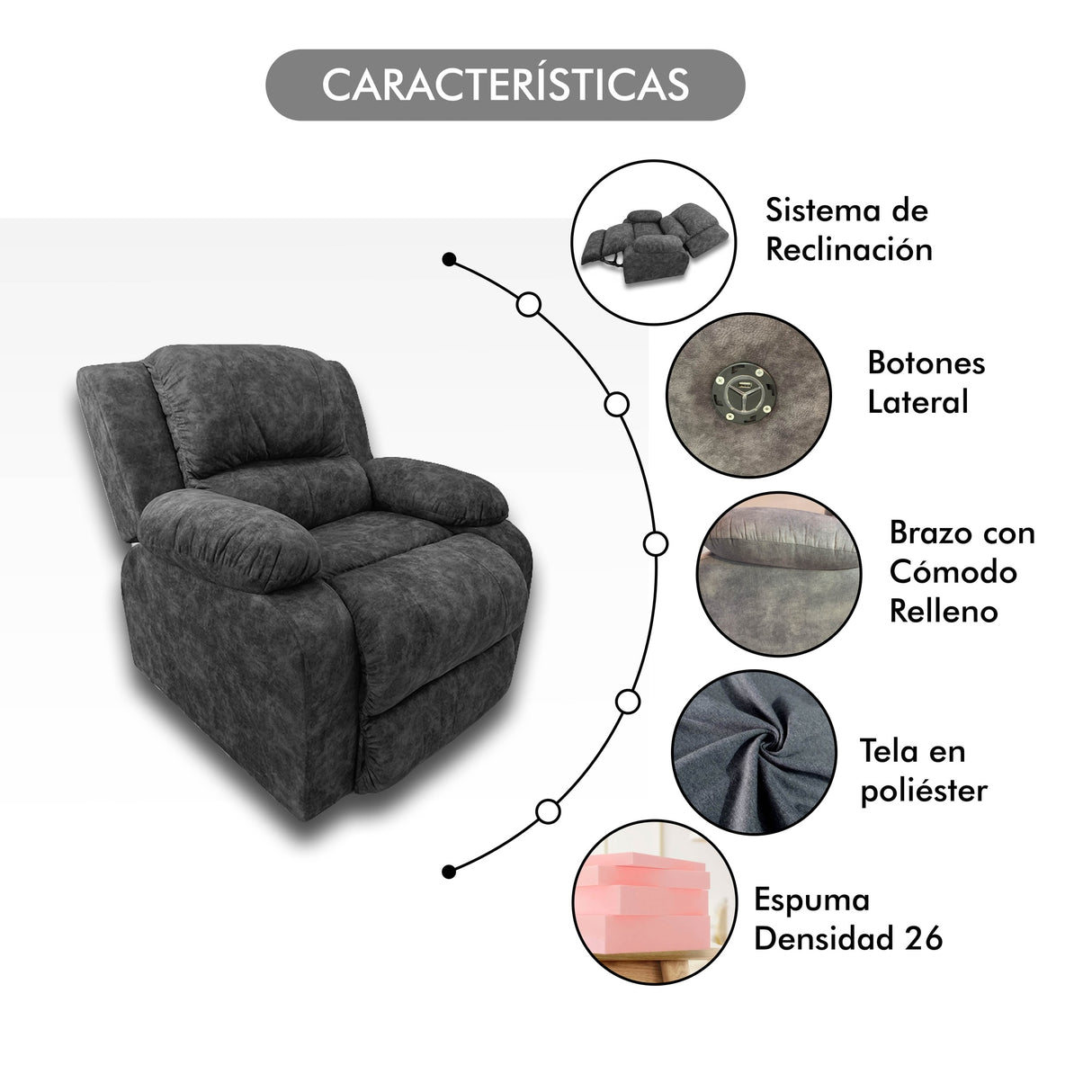 Silla Poltrona Reclinable Eléctrica Reclinomatic Gris 90x102cm con Reposapiés - SOFAS Y POLTRONAS | Bylmo