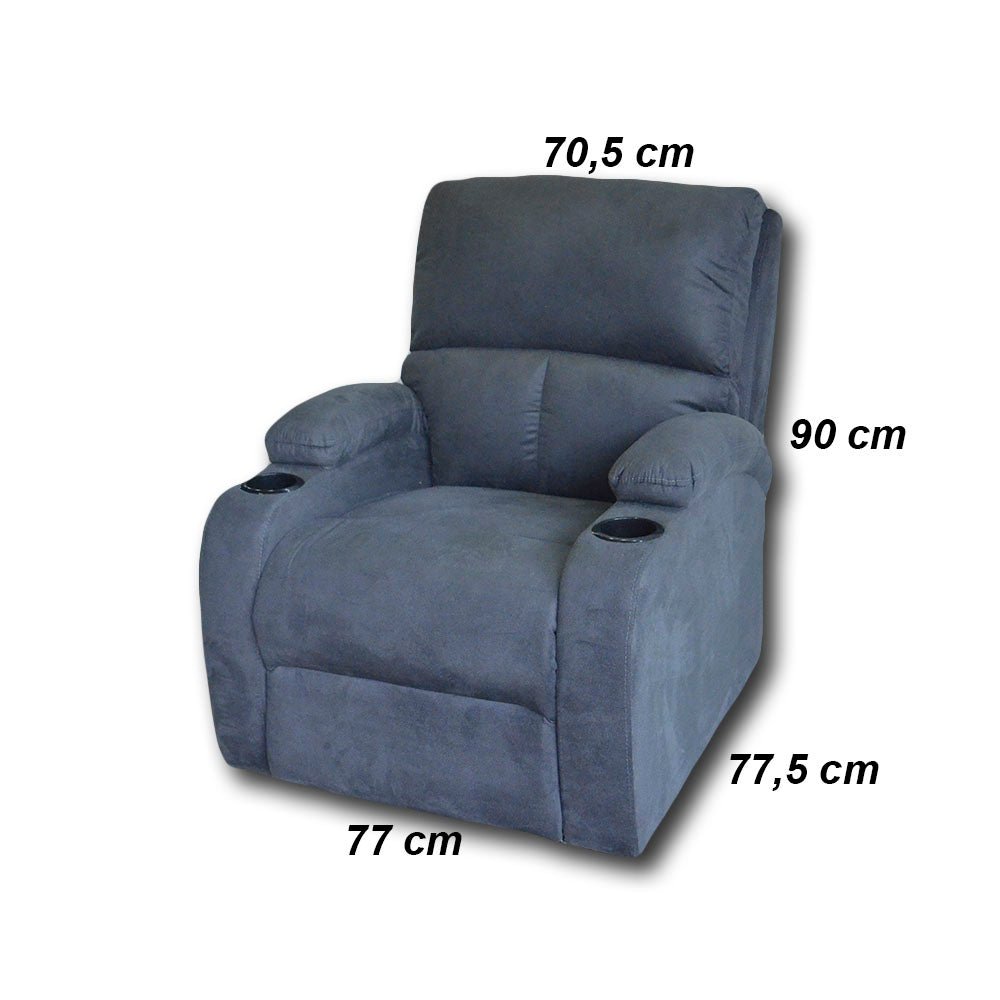 Silla Poltrona Reclinable Manual Reclinomatic Eco Gris 77x90cm con Reposapiés y con Portavasos - SOFAS Y POLTRONAS | Bylmo