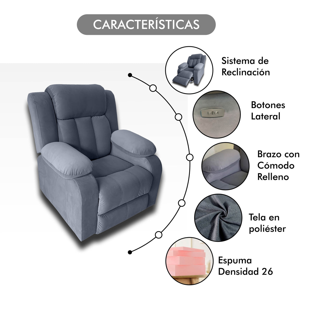 Silla Poltrona Reclinable Eléctrica Reclinomatic Paradise Gris 90x105cm - SOFAS Y POLTRONAS | Bylmo