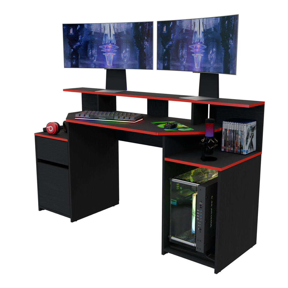 Escritorio Gamer Nick Wengue y Roma 150x88cm con Iluminación LED y Un Cajón - ESCRITORIOS | Bylmo