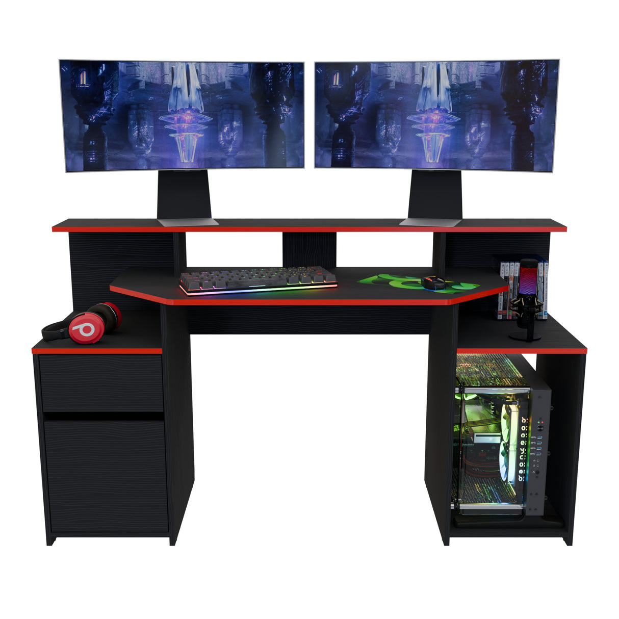 Escritorio Gamer Nick Wengue y Roma 150x88cm con Iluminación LED y Un Cajón - ESCRITORIOS | Bylmo