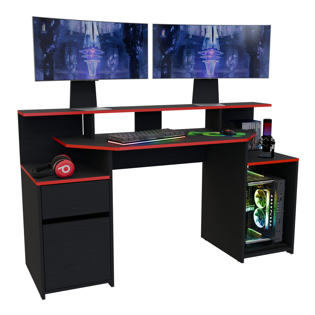 Escritorio Gamer Nick Wengue y Roma 150x88cm con Iluminación LED y Un Cajón - ESCRITORIOS | Bylmo