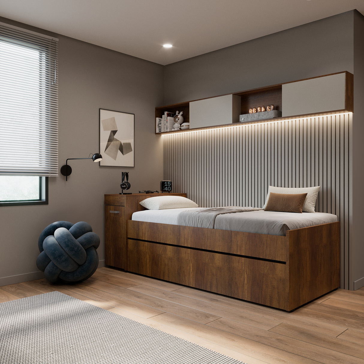 Cama Nido Lia Caramelo 96x83cm con Escritorio para Cama Sencilla y sin Colchones - CAMAS | Bylmo