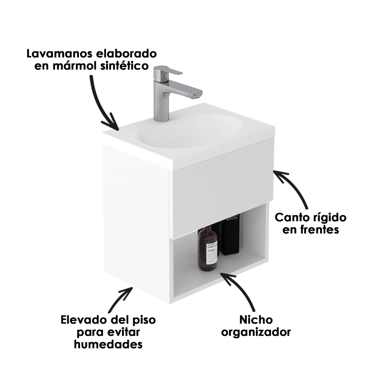 Mueble para Lavamanos Flotante Essential Blanco 40x40cm con Lavamanos Eco - MUEBLES PARA LAVAMANOS | Bylmo