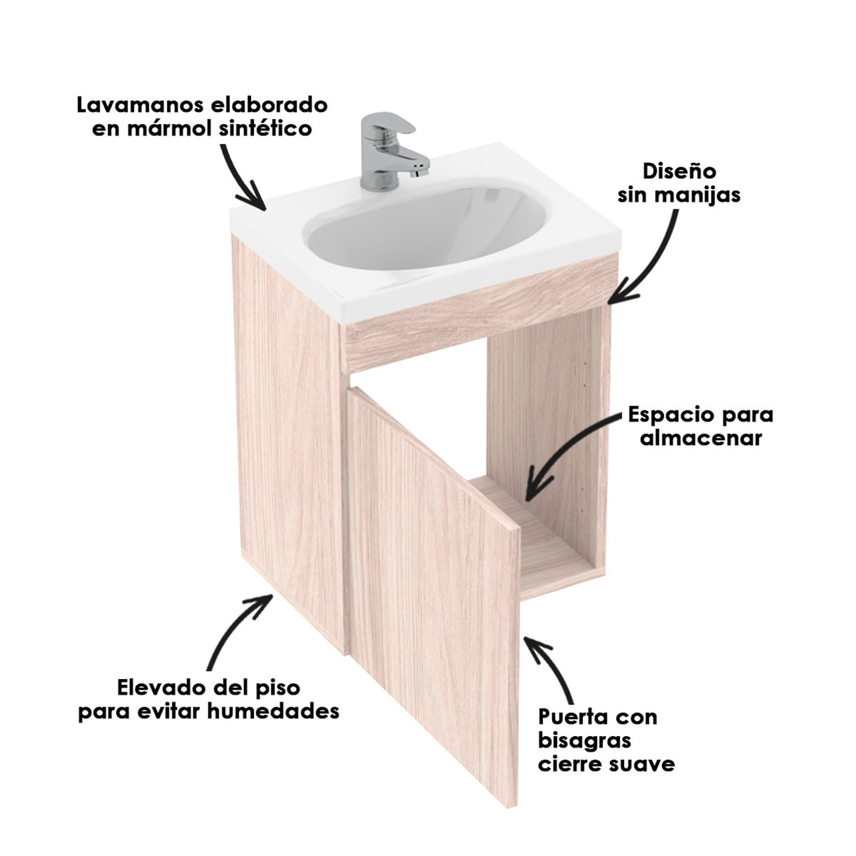 Mueble para Lavamanos Flotante Essential Soder 40x48cm con Lavamanos Eco y con Un Cajón - MUEBLES PARA LAVAMANOS | Bylmo