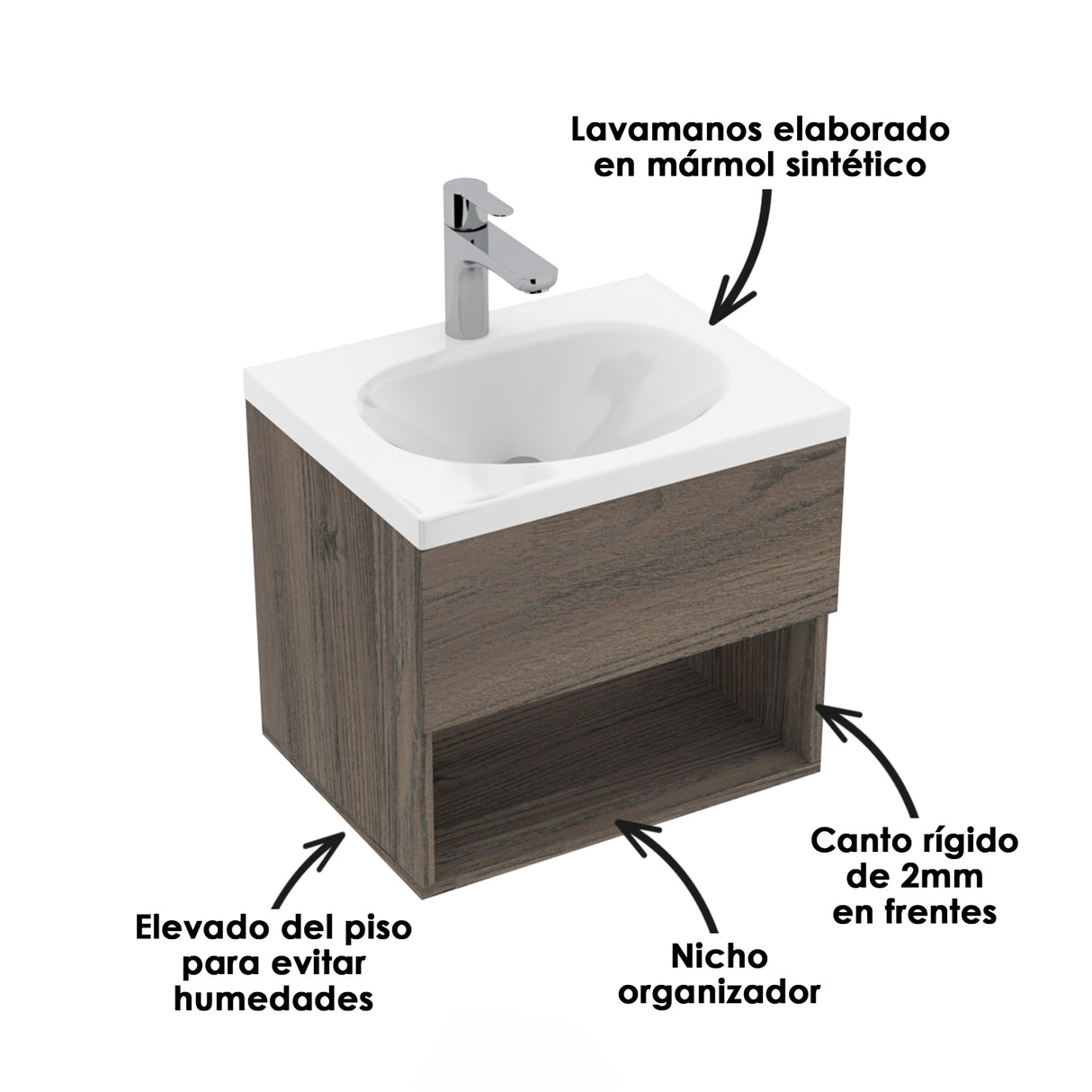 Mueble para Lavamanos Flotante Essential Mitte 48x40cm con Lavamanos Eco - MUEBLES PARA LAVAMANOS | Bylmo