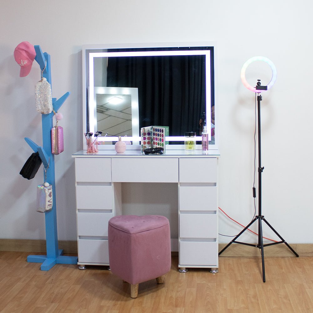 Tocador con Espejo Jazmin Blanco 105x165cm con Nueve Cajones - TOCADORES | Bylmo