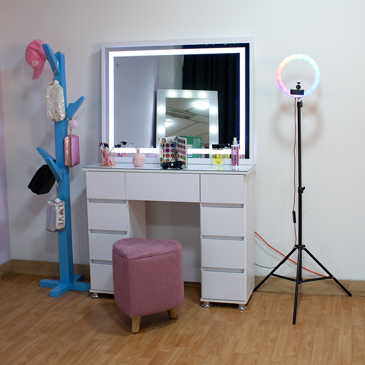 Tocador con Espejo Jazmin Blanco 105x165cm con Nueve Cajones - TOCADORES | Bylmo