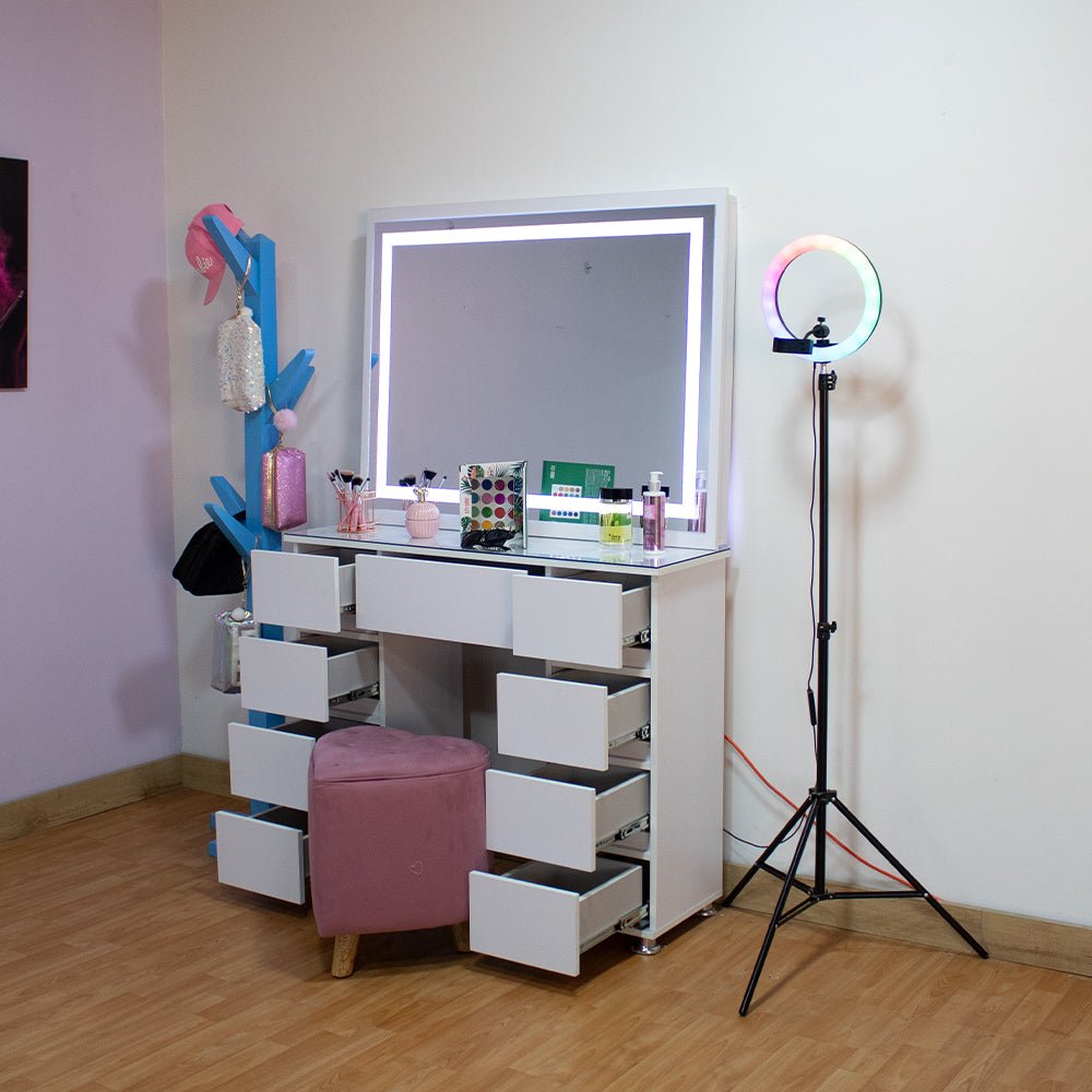 Tocador con Espejo Jazmin Blanco 105x165cm con Nueve Cajones - TOCADORES | Bylmo