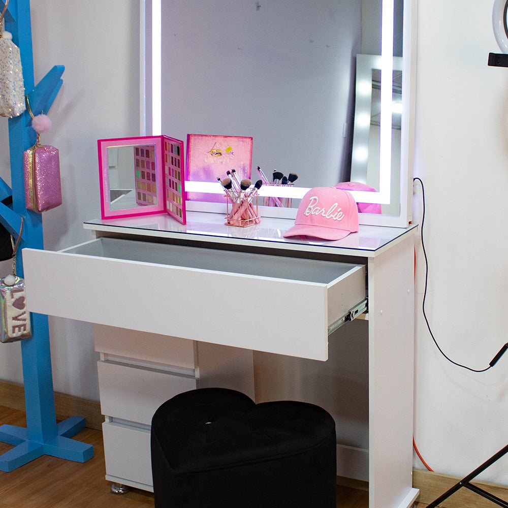 Tocador con Espejo Jazmin Blanco 90x165cm con Cuatro Cajones - TOCADORES | Bylmo