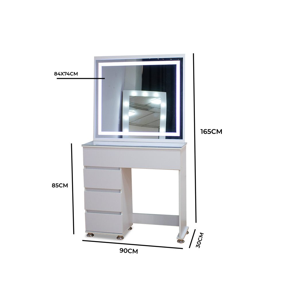 Tocador con Espejo Jazmin Blanco 90x165cm con Cuatro Cajones - TOCADORES | Bylmo