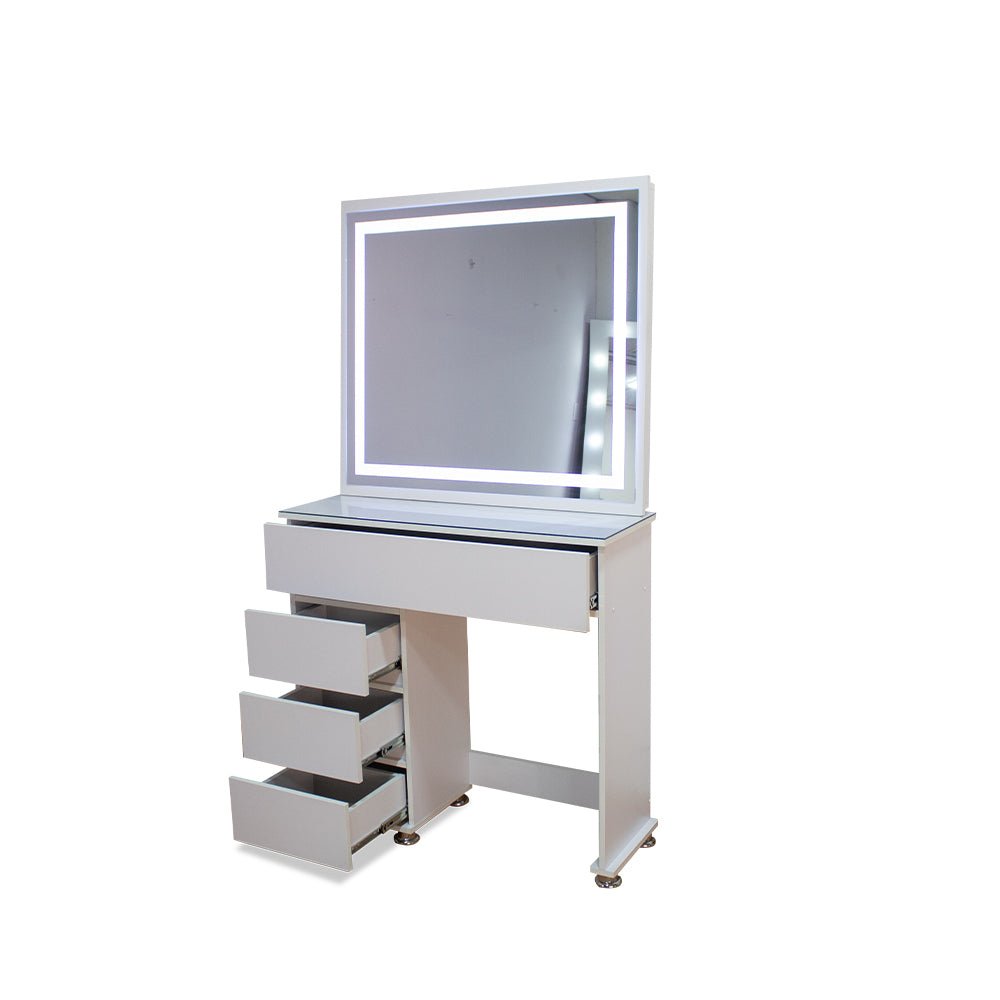Tocador con Espejo Jazmin Blanco 90x165cm con Cuatro Cajones - TOCADORES | Bylmo