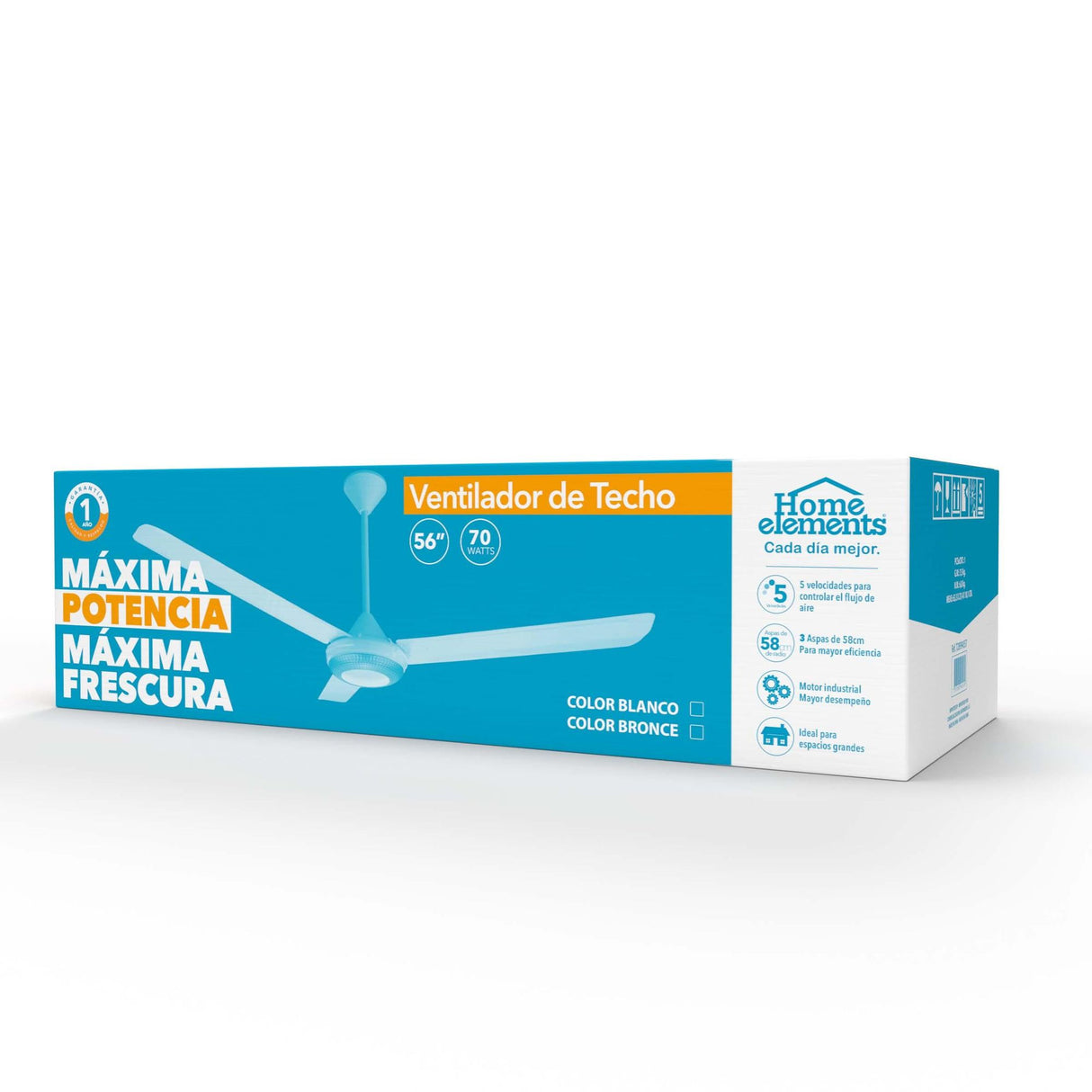 Ventilador de Techo Blanco 28x46cm de Cinco Velocidades sin Oscilación - VENTILADORES | Bylmo
