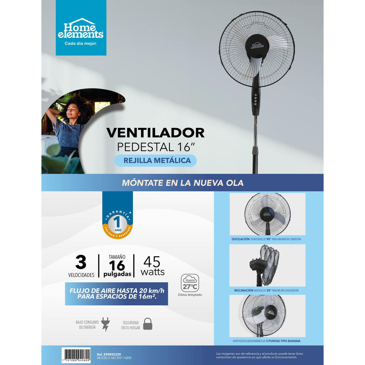 Ventilador de Piso Negro y Gris 54x130cm de Tres Velocidades con Oscilación - VENTILADORES | Bylmo